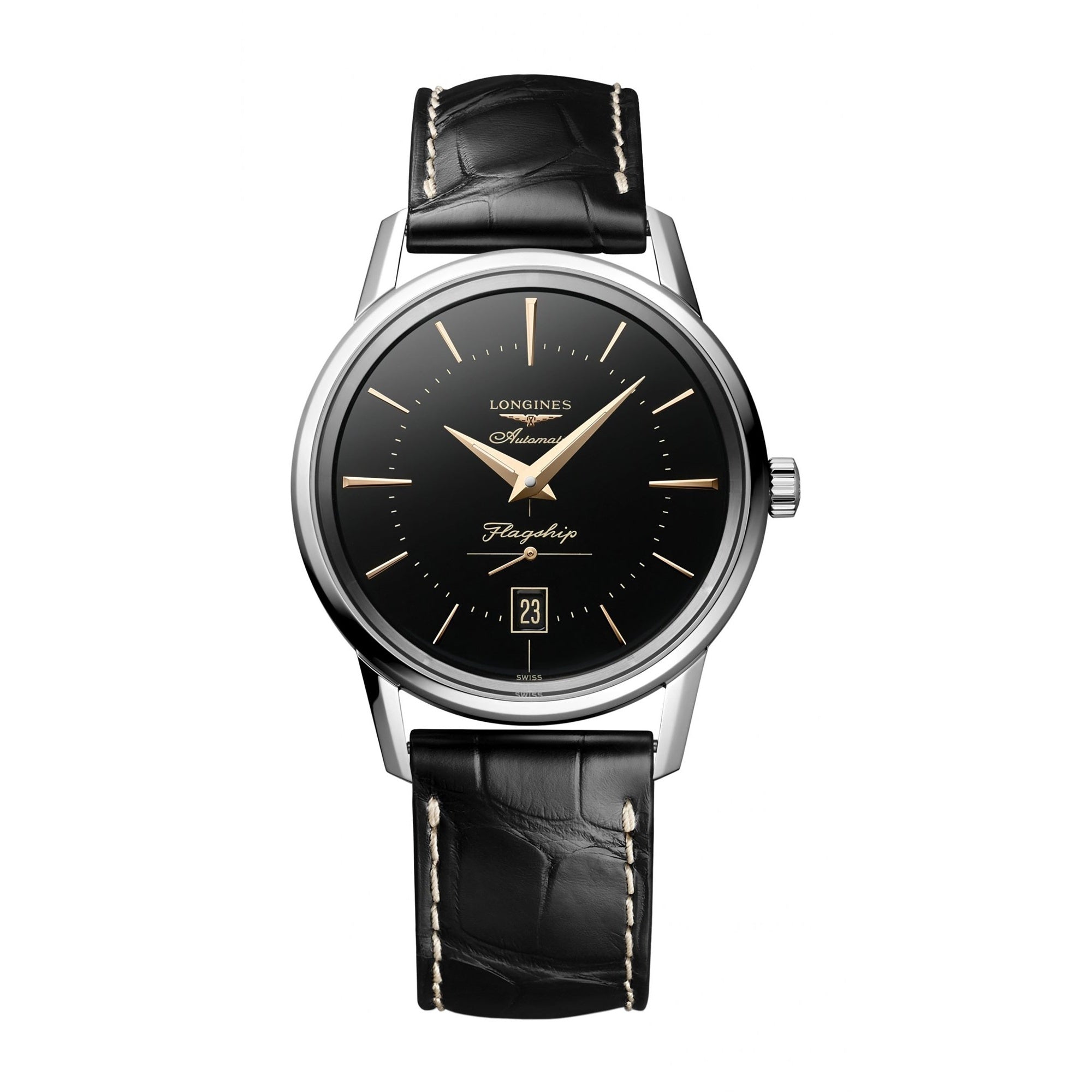 [2026 Mirror Grade]Longines Men's L4.795.4.58.0 Flagship Black Leather Watch