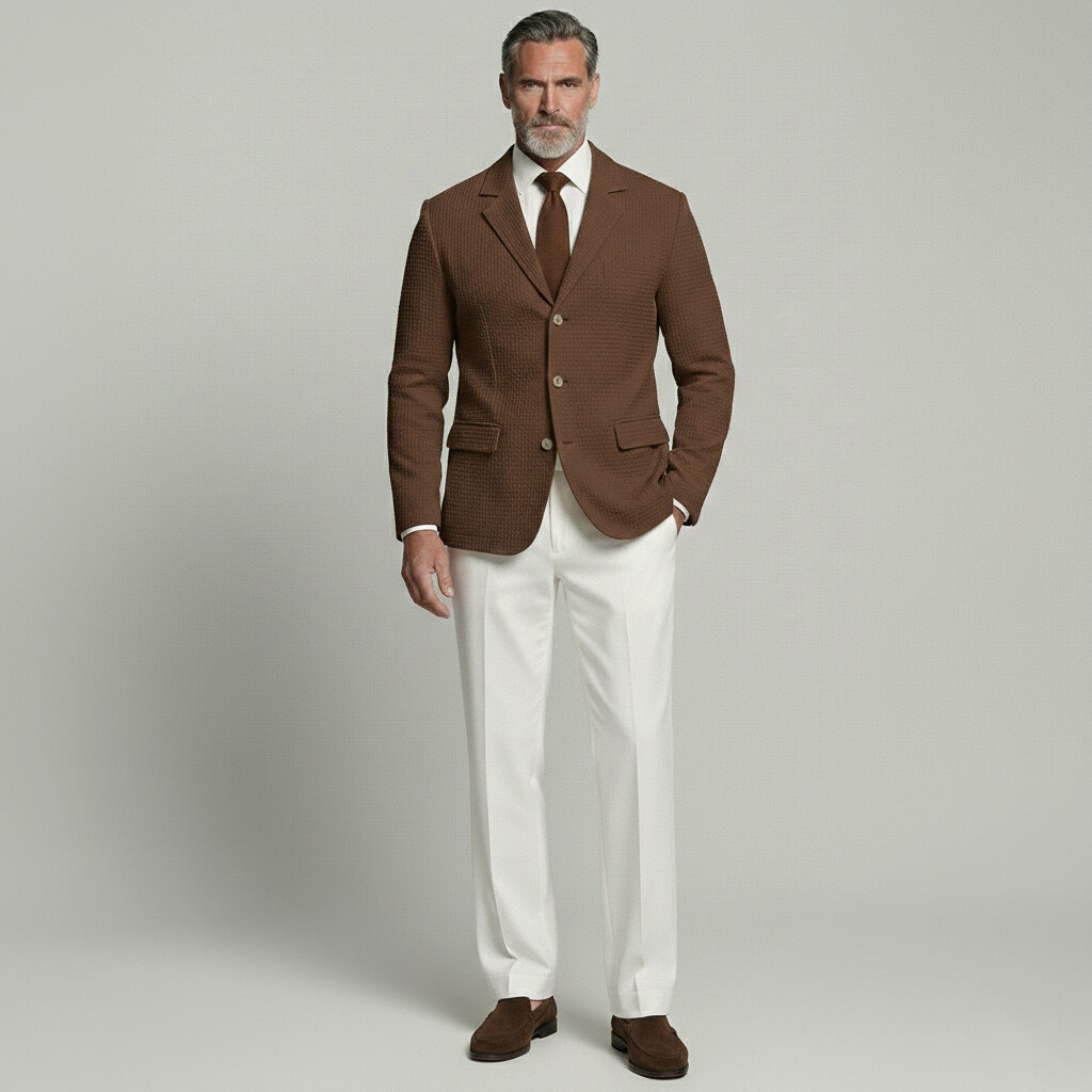 Men's Business Casual Waffle Notched Lapel Single Breasted Long Sleeve Blazer