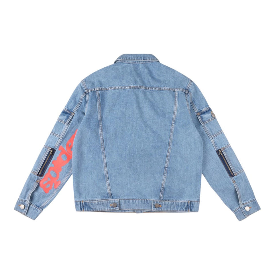 Sp5der Light Blue Red Logo Denim Jacket