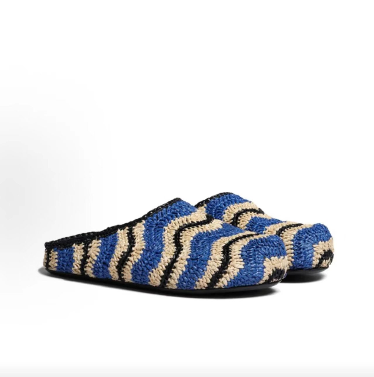 Marni Fussbett Blue Beige Wave Raffia Mule