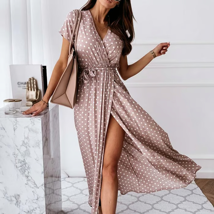 Women Summer V Neck Polka Dot Dress -Buy 2 get free shipping