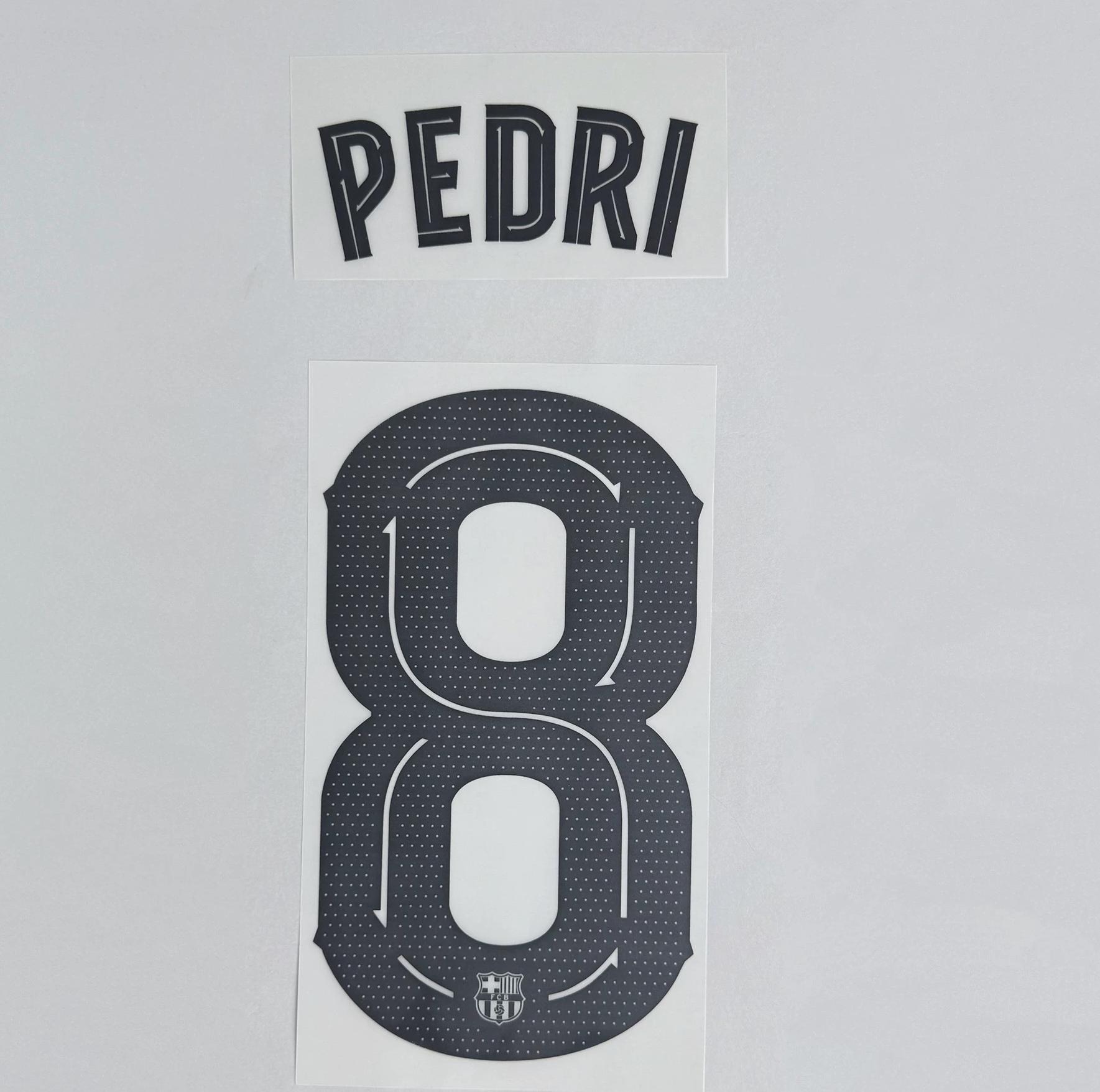 PEDRI #8 FC Barcelona 2025-26 Away UCL Football Soccer Name & Number Set