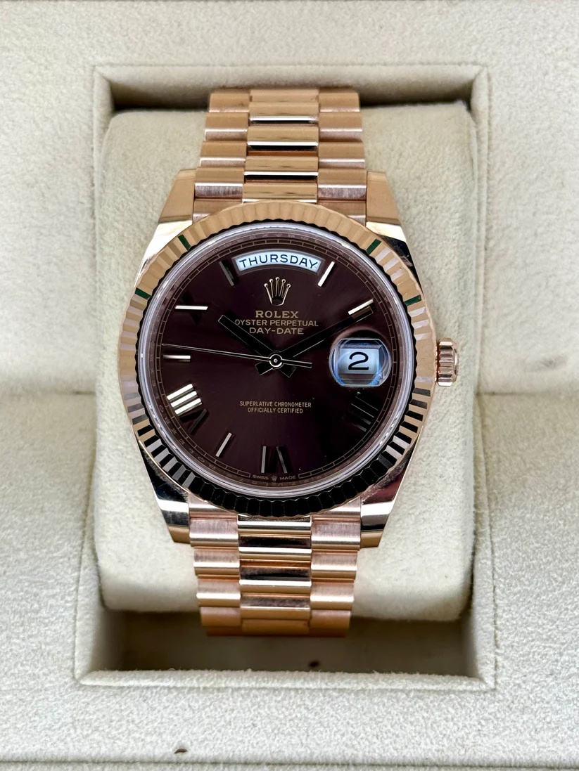 [2026 Mirror Grade]RLX  Day-Date President 40mm Everose Gold Chocolate Roman Dial - 228235