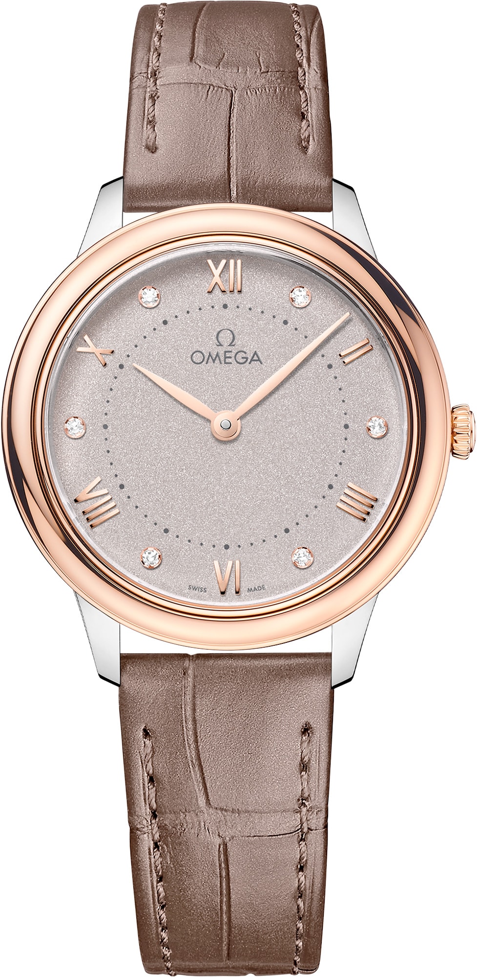 [2026 Mirror Grade]2025 Omega 434.23.30.60.52.001 De Ville Prestige 30mm Steel Sedna Gold on Leather Strap