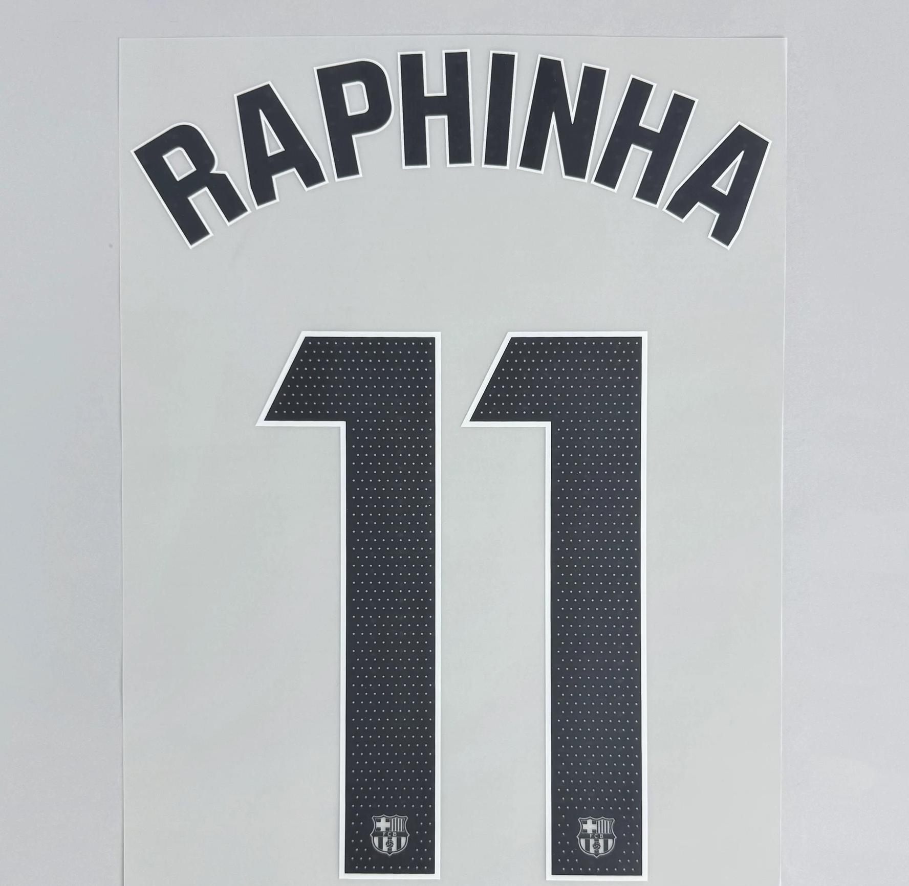 RAPHINHA #11 FC Barcelona 2025-26 Away La Liga Football Soccer Name & Number Set