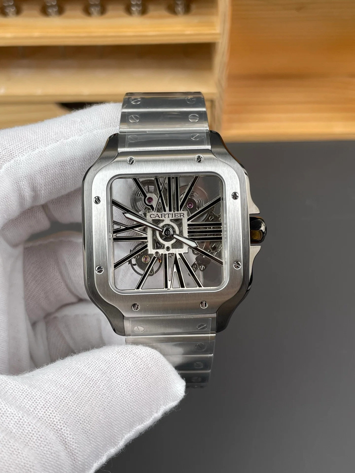 Santos de Cartier Skeleton Series Silver Steel
