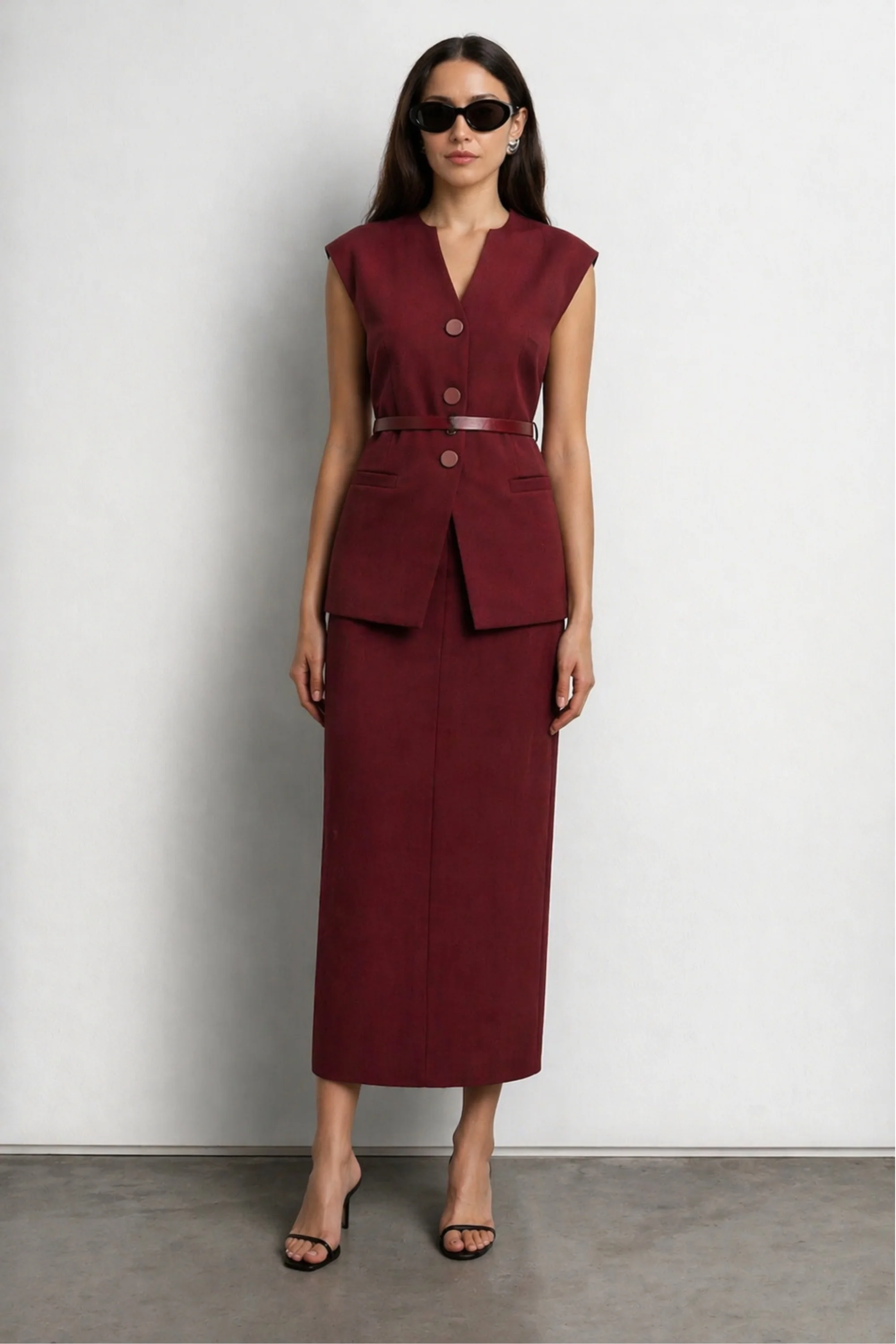 Burgundy Bliss Waistcoat Skirt Co-ord Set