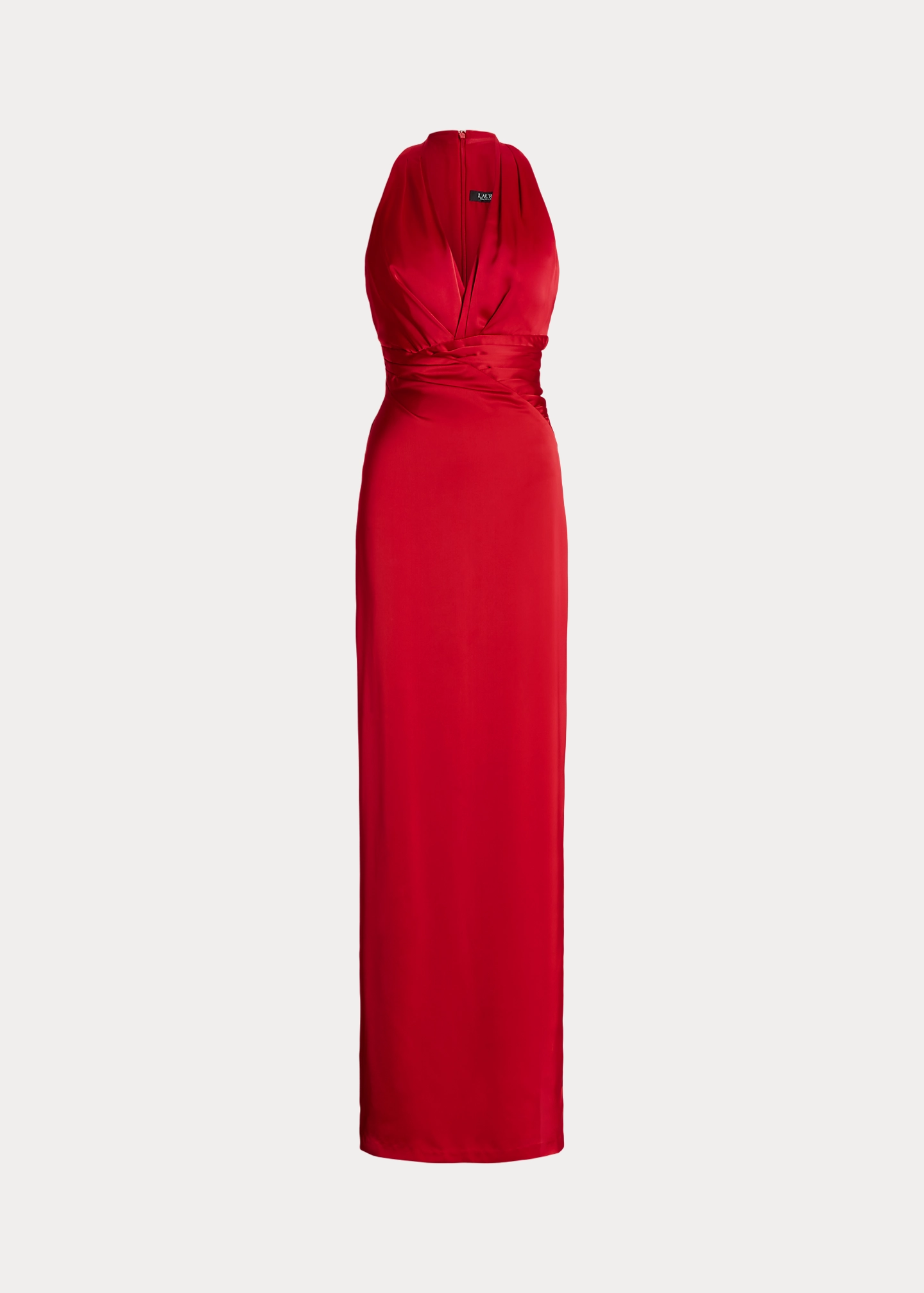Pleated Satin Charmeuse Halter Gown
