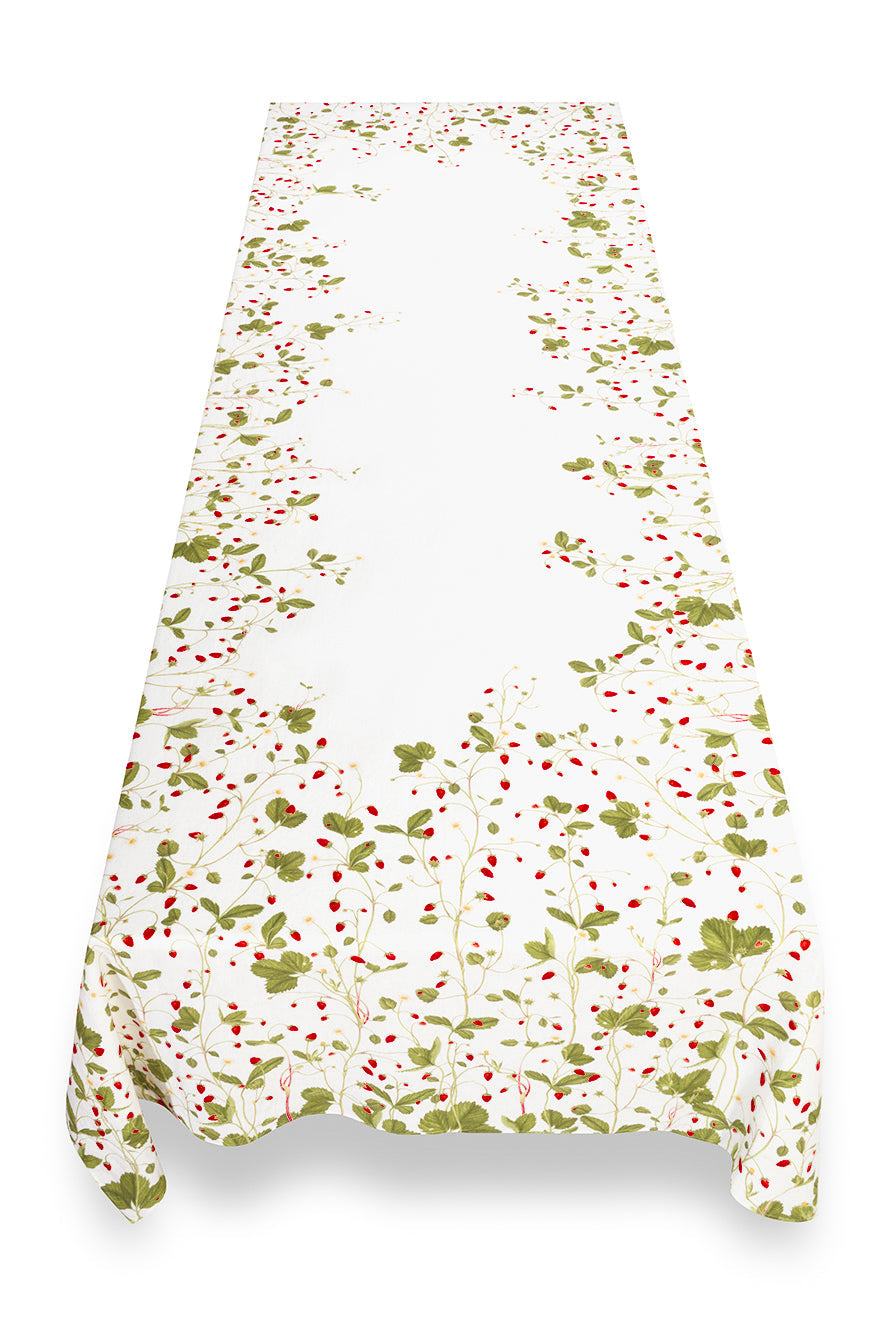 Wild Strawberry Pattern Linen Tablecloth – Premium European Flax Table Cover for Dining & Events