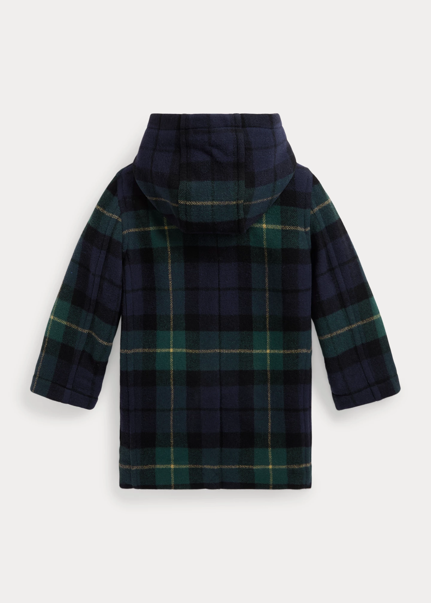 Plaid Wool-Blend Hooded Peacoat