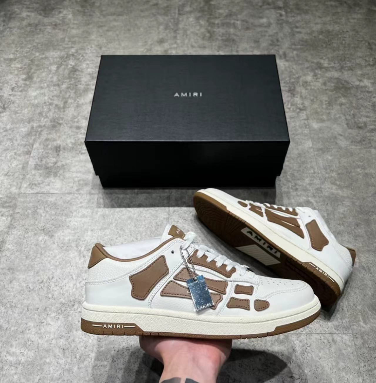 Amiri Skel Top Low White Brown Sneakers