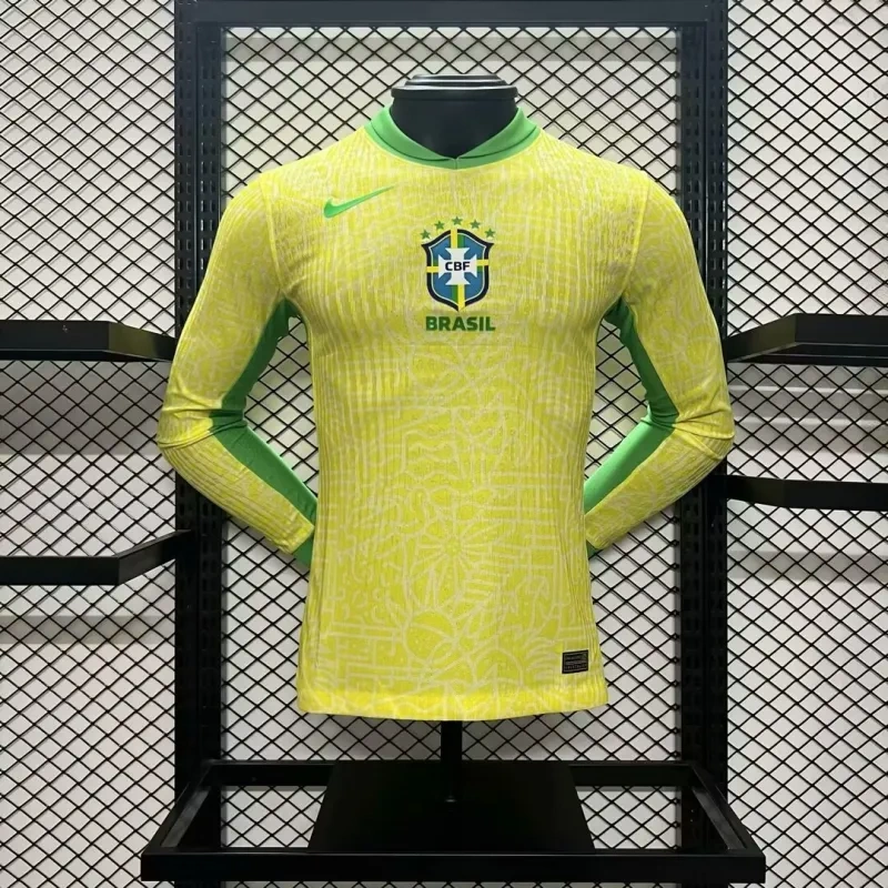 Authentic Soccer Jersey Brazil Home Shirt Long Sleeve 2024