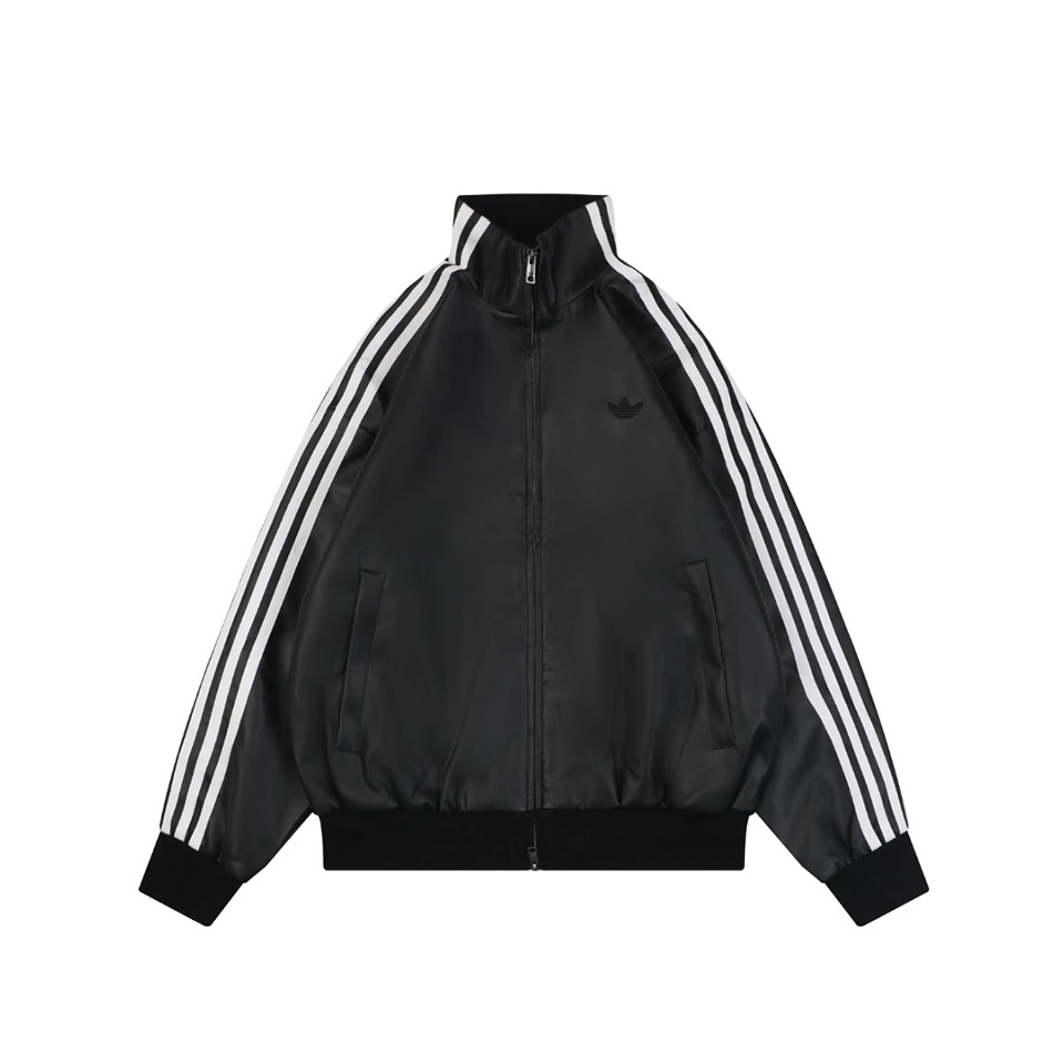 Adidas Originals Trefoil Faux Leather Track Jacket (Dark Brown/Black)