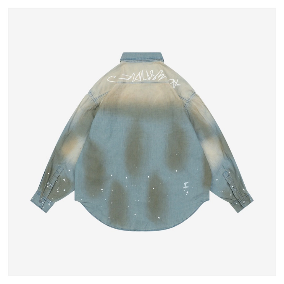 Acne Studios Paint-Splattered Distressed Denim Shirt