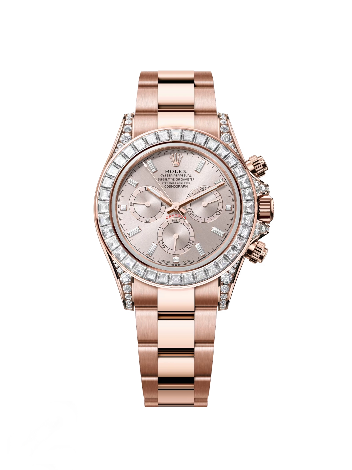 [2026 Mirror Grade]Rolex Cosmograph Daytona 40mm Rose Gold Diamond Baguette Sundust Dial Diamond Bezel - 126595TBR