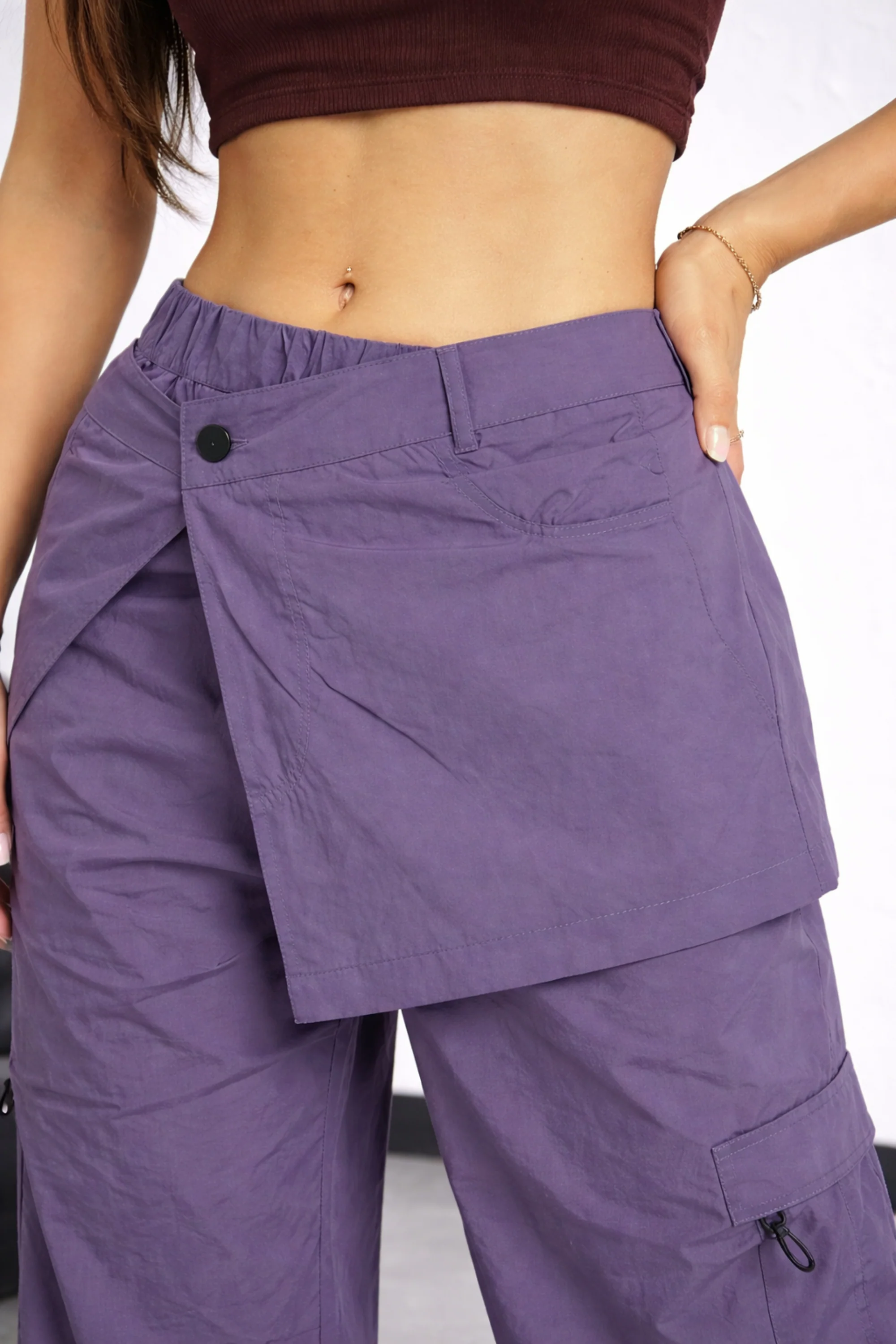 Violet Cargo Pants With Detachable Skirt