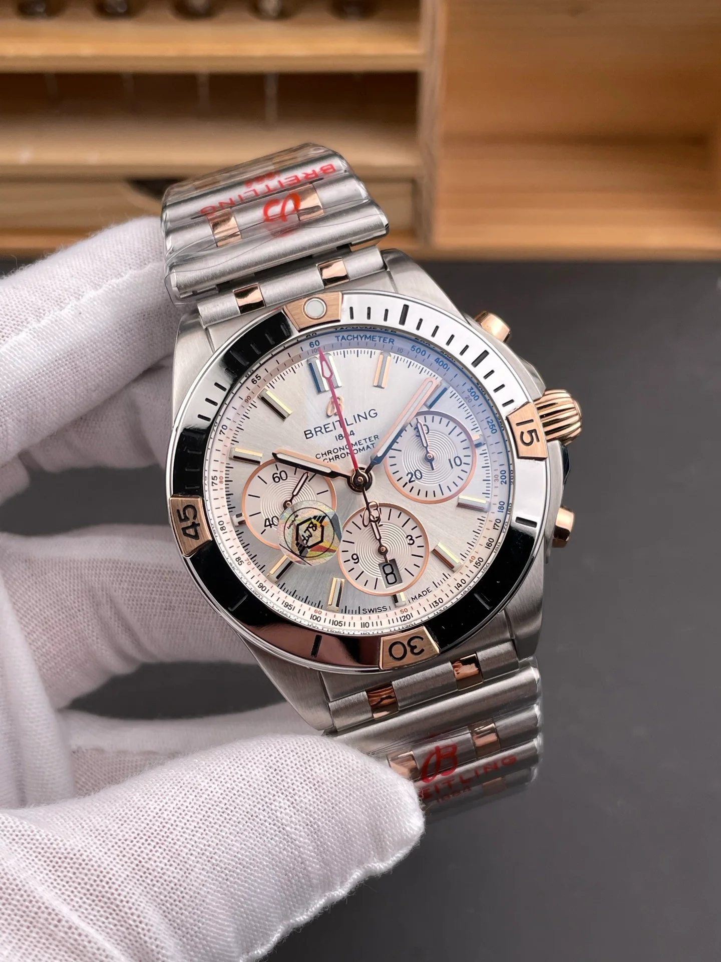 Chronomat B01 Two-tone Rose Gold Silver Dial