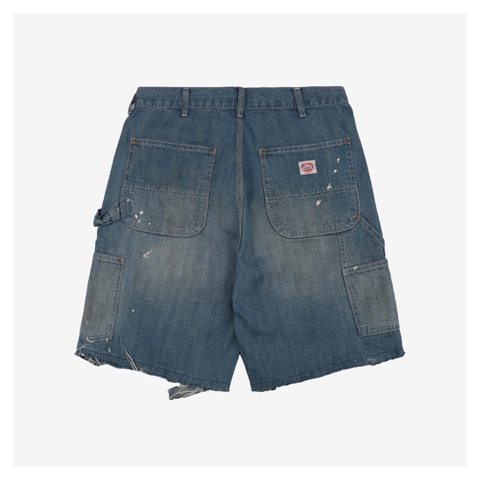 Saint Michael Distressed Paint-Splattered Carpenter Denim Shorts