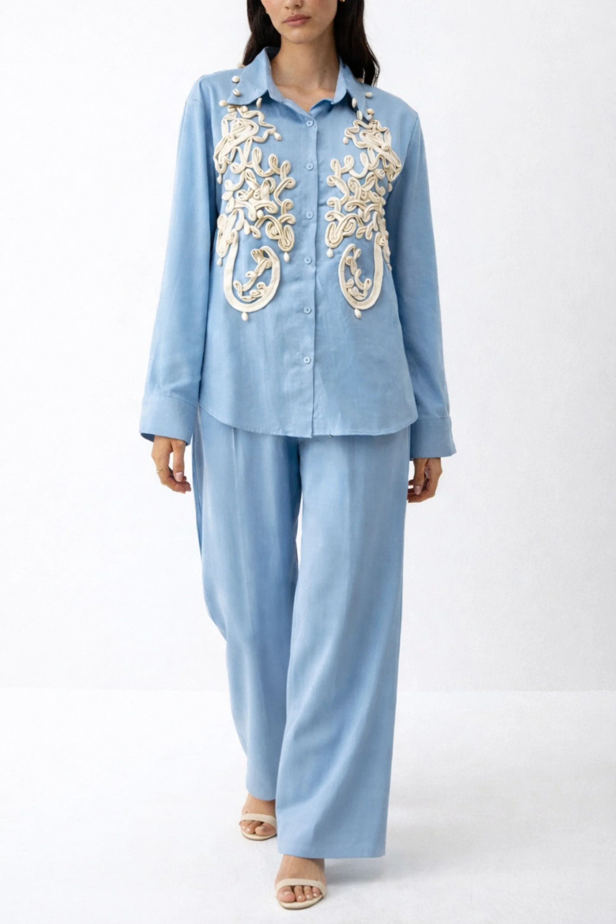 SkyBlue 3D Cord Embroidery Co-ord set