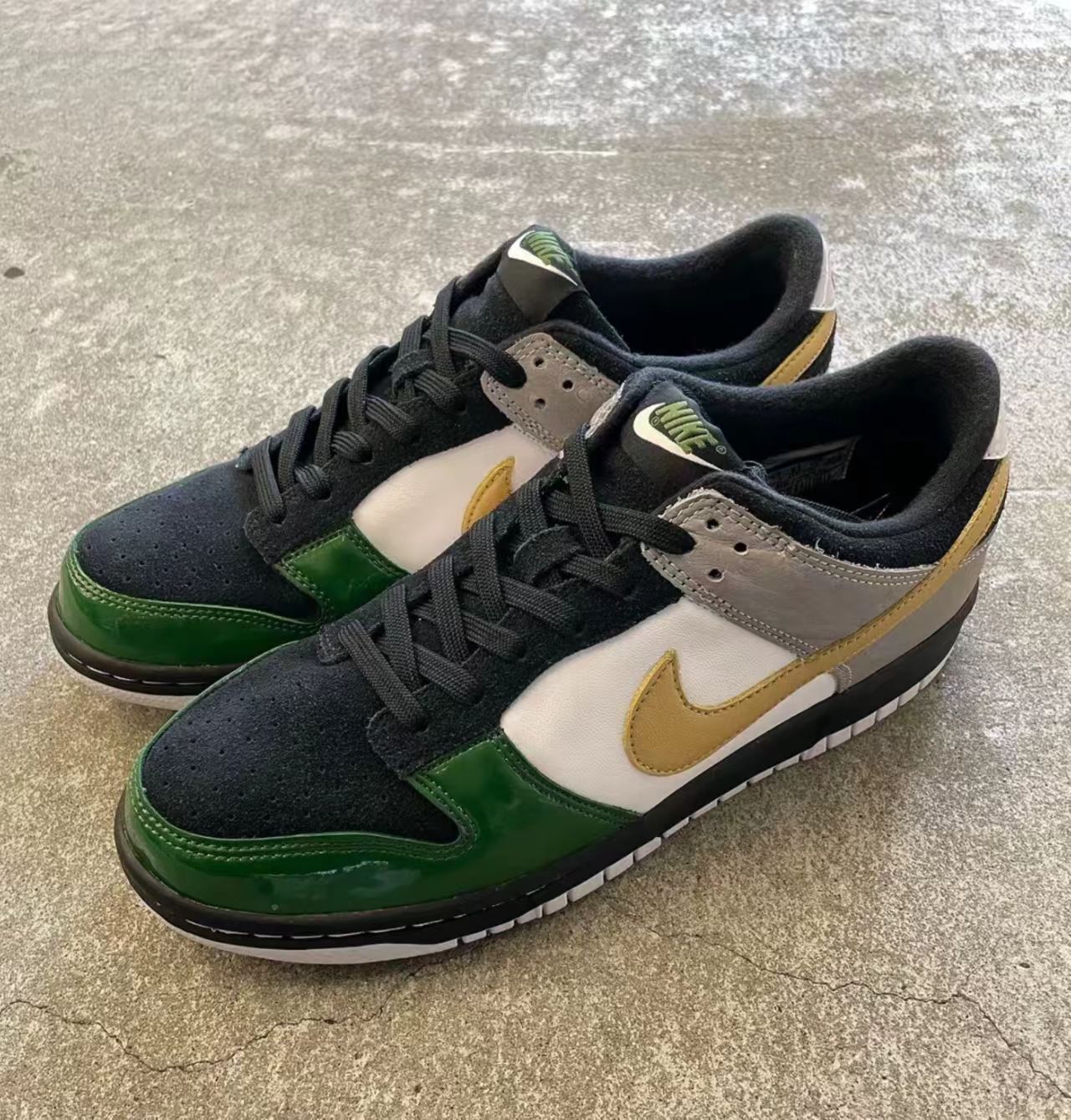 Nike Dunk Low Multi Color Green White Grey Gold Swoosh