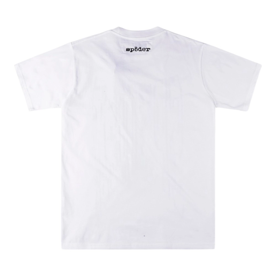 Sp5der White Distressed Arc Logo Graphic T-Shirt