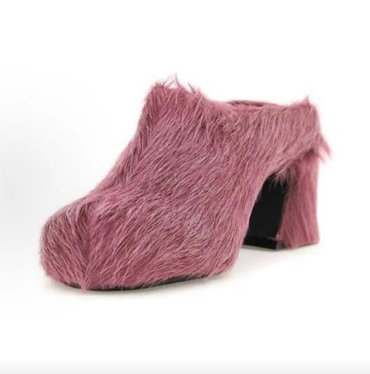 Marni Pink Haircalf Block Heel Mules