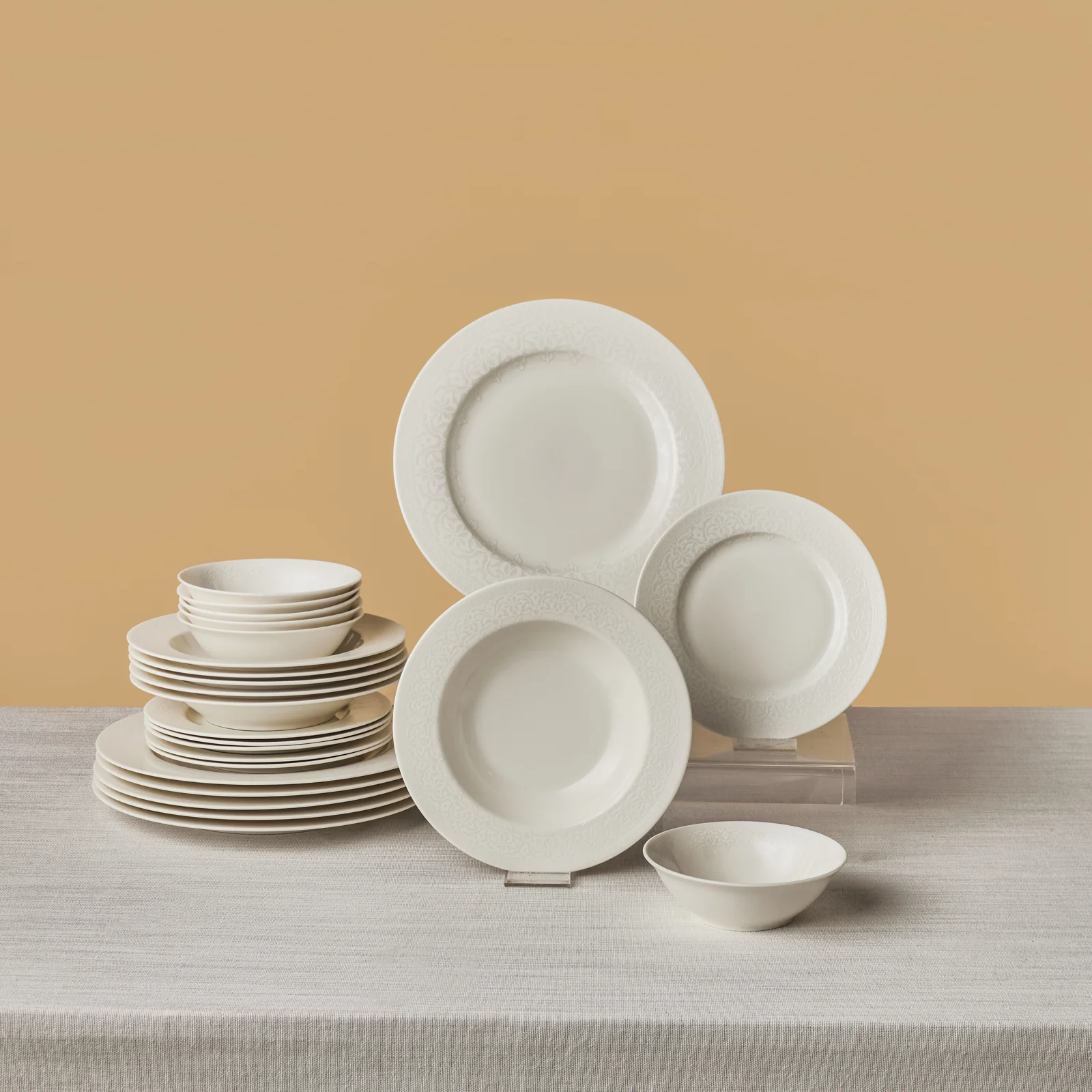 Karaca New Dome Service de vaisselle 24 pièces pour 6 personnes, Blanc