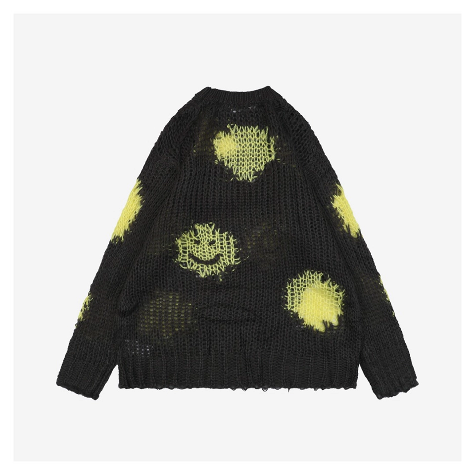 Acne Studios Distressed Smiley Face Open-Knit Sweater
