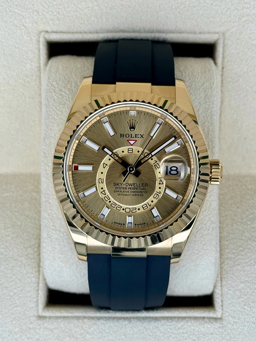 [2026 Mirror Grade]RLX  Sky-Dweller 42mm Yellow Gold Champagne Dial Oysterflex - 336238