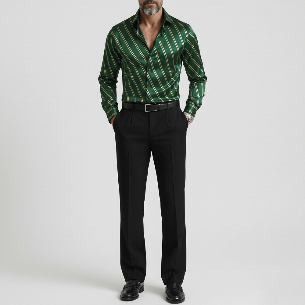 Men's Business Casual Diagonal Stripe Print Single Breasted Long Sleeve Shirt