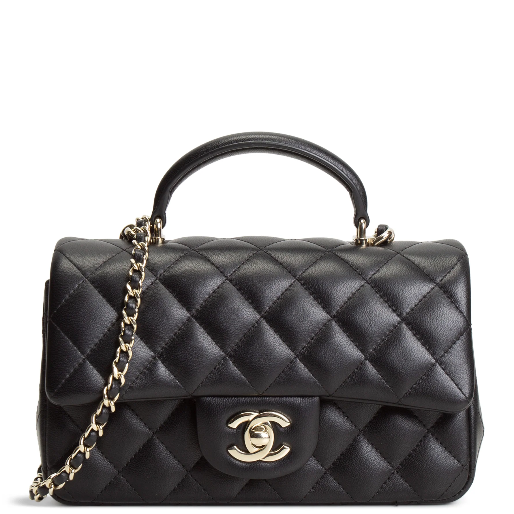 CHANEL Quilted Lambskin Rectangular Flap Top Handle Mini - Black