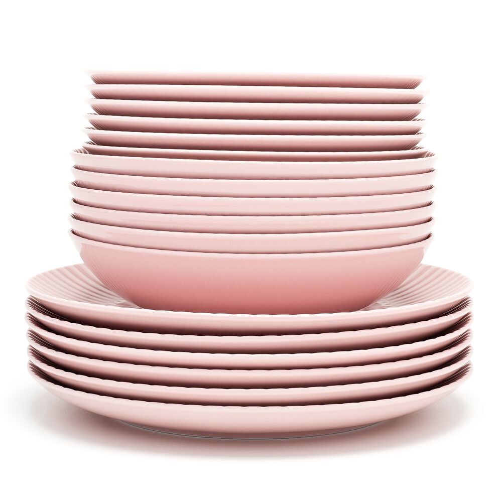 LUBIANA Zestaw talerzy dla 6 osób Daisy, porcelana, różowe, 18 elementów
