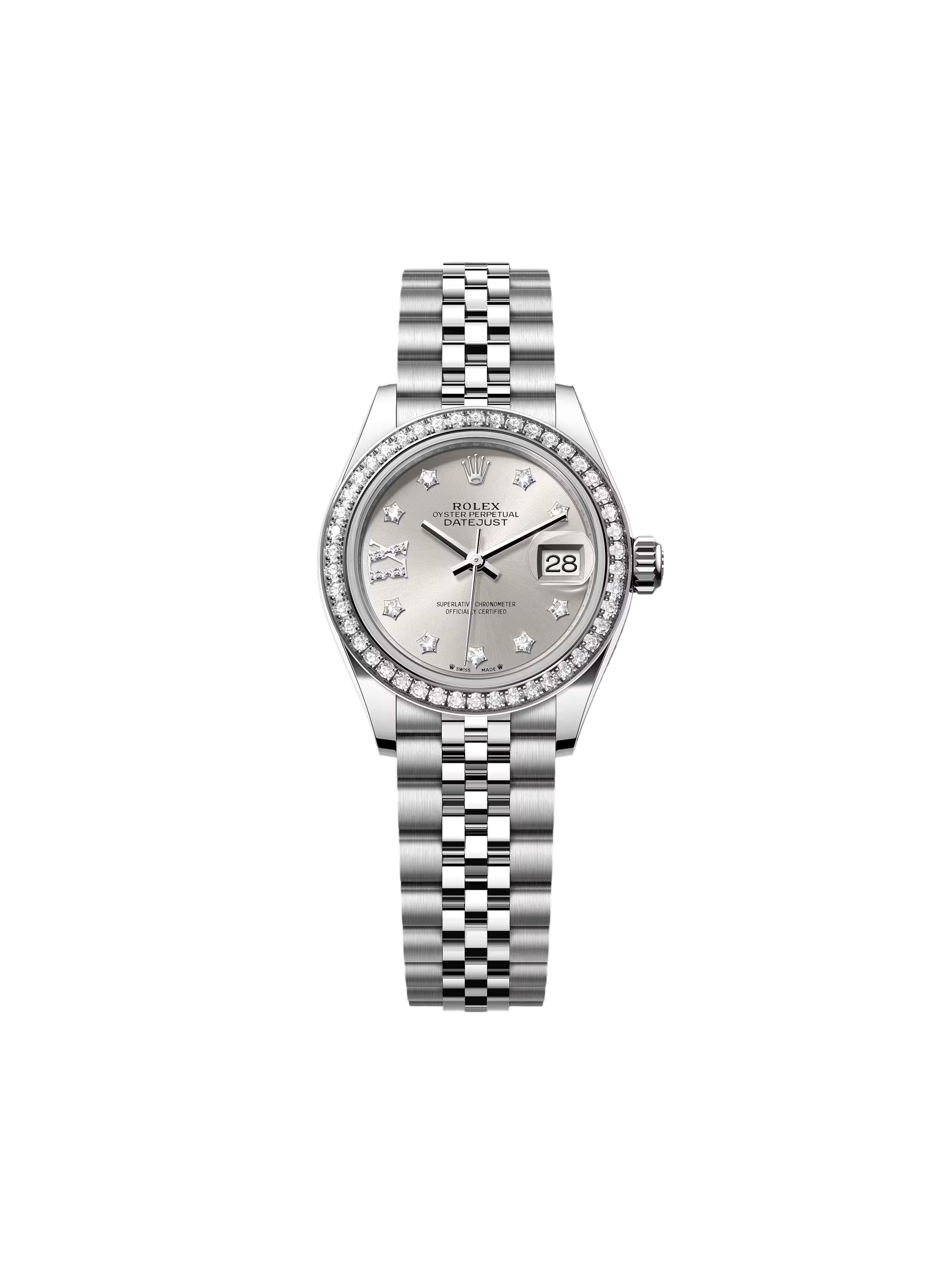 [2026 Mirror Grade]RLX Lady-Datejust 28mm 279384RBR Silver Diamond Dial & Diamond Bezel, Stainless Steel Jubilee Bracelet Women's Watch