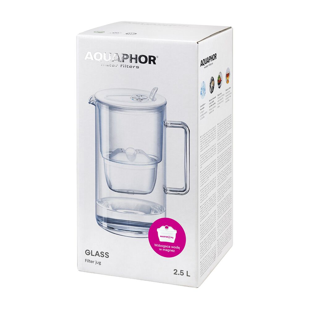 AQUAPHOR Dzbanek filtrujący szklany Aquaphor Glass, 2,5 l,  z wkładem Maxfor+ Mg, biały