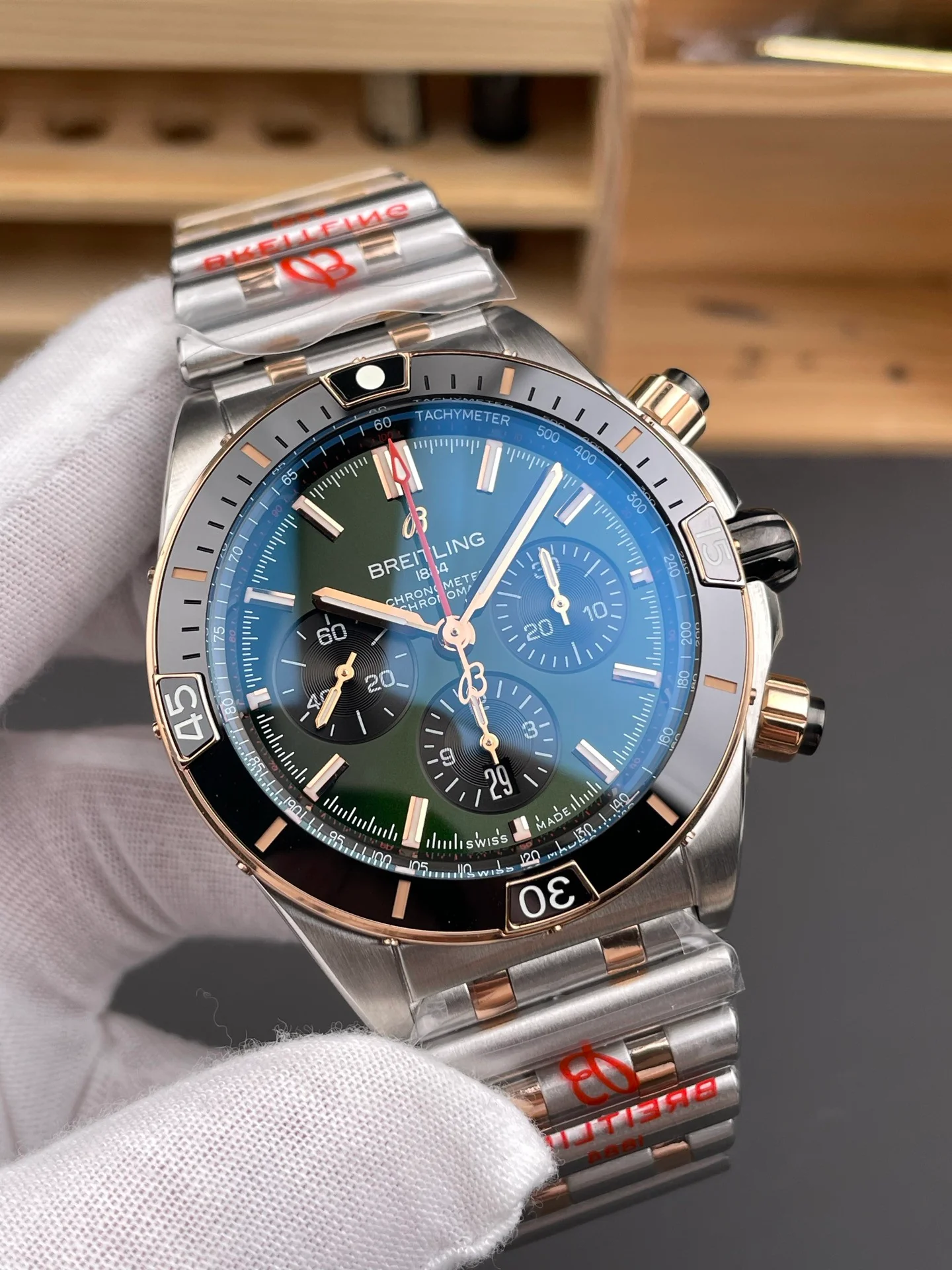 Chronomat B01 Two-tone Rose Gold Green Dial