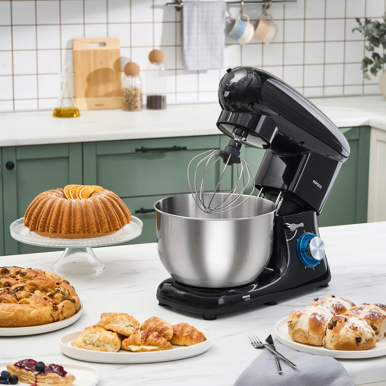 Karaca Multichef Robot Pâtissier Shiny Black 1900W 5,5 L (avec hachoir à viande, accessoires pour saucisses et köfte farcies)