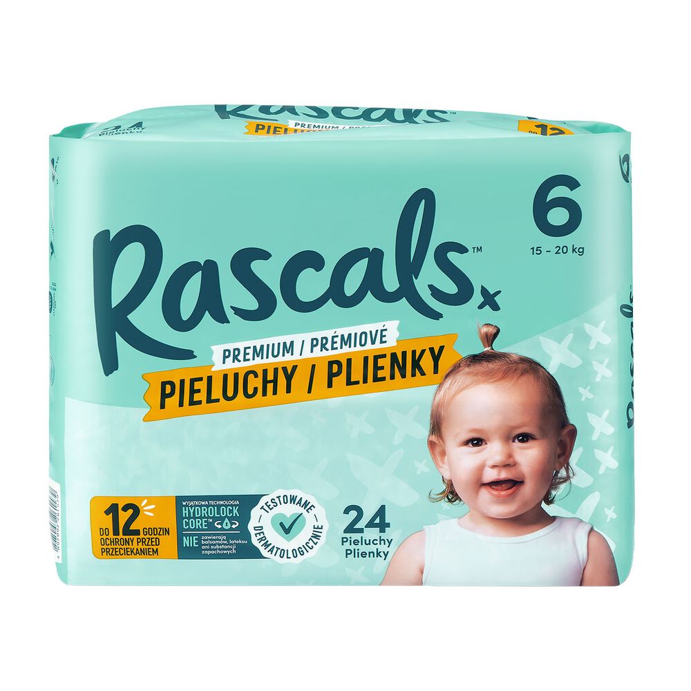 RASCALSPieluszki Rascals, 18+ kg, rozmiar 6, 24 szt.