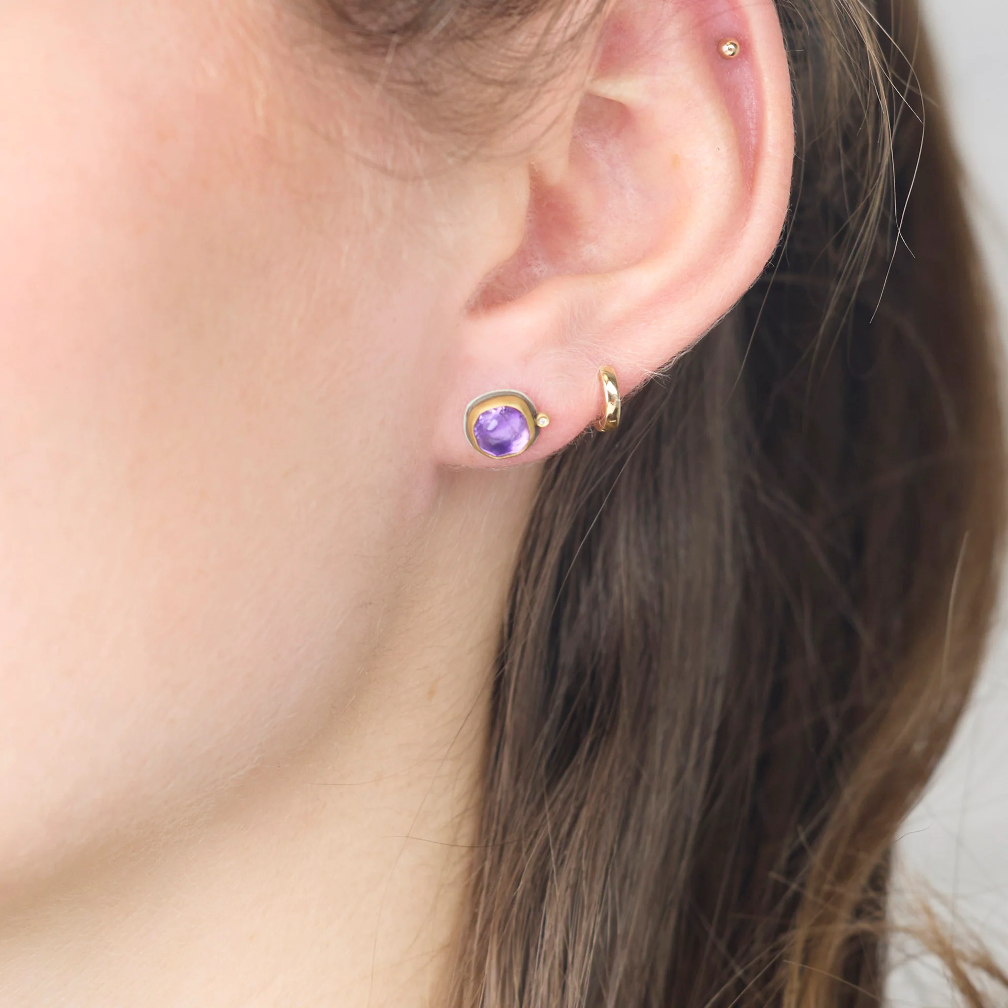 Square Amethyst Stud Earrings