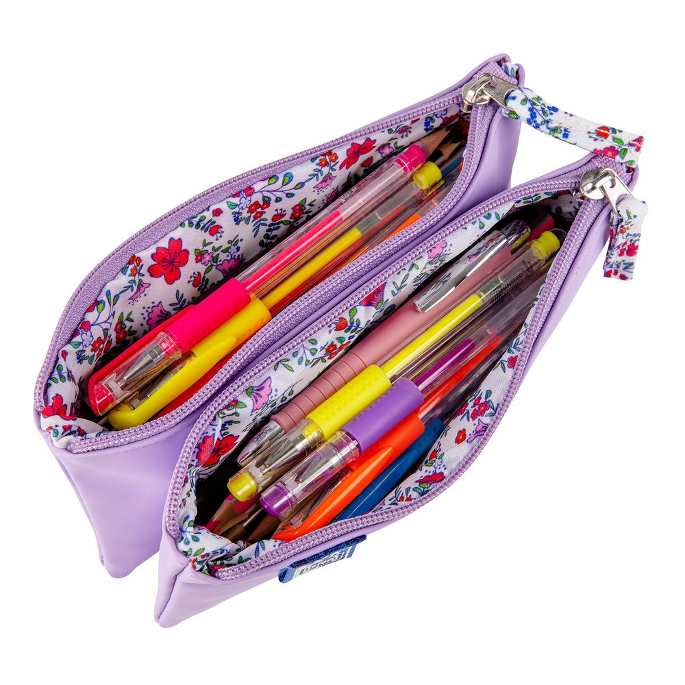 Oxford Piórnik saszetka Floral, podwójna, pastelowa liliowa