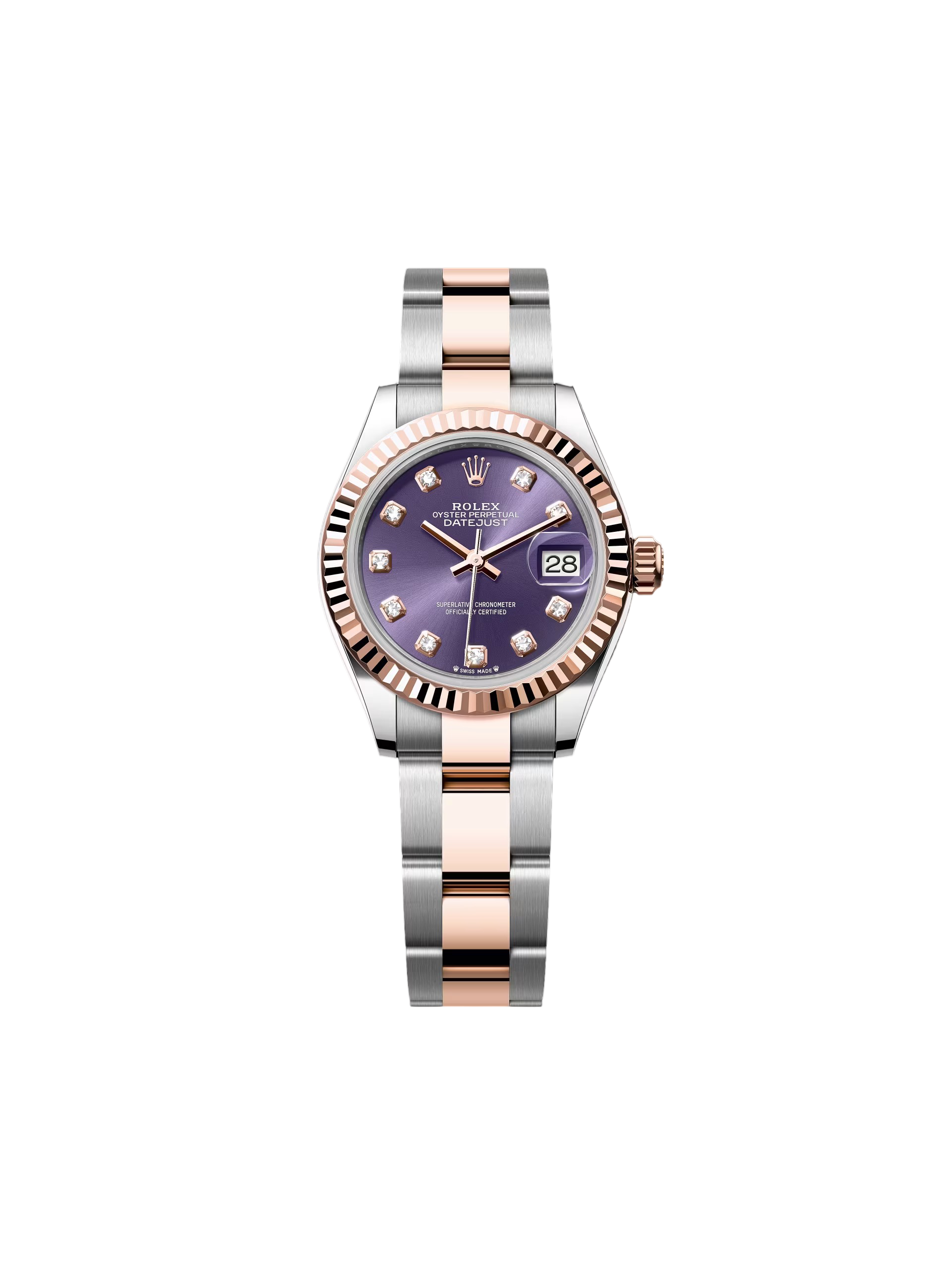 [2026 Mirror Grade]RLX Lady-Datejust 28mm 279171 Aubergine Diamond Oyster Stainless Steel and Rose Gold