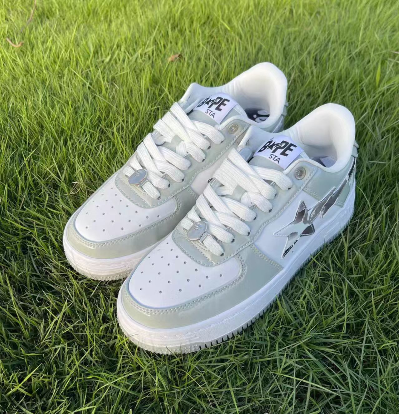 BAPE STA Low 11th Anniversary Grey White Patent Leather