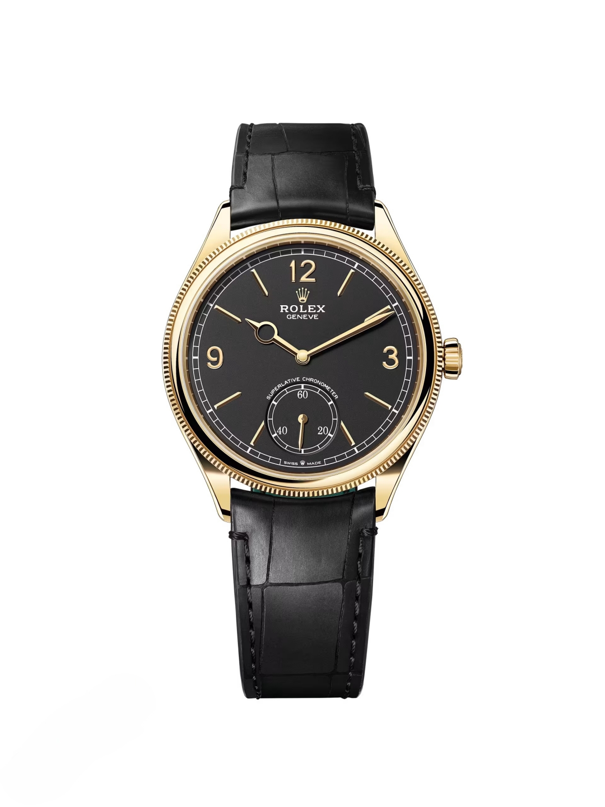 [2026 Mirror Grade]Rolex 1908 Yellow Gold Black Dial Black Alligator Strap - 52508-0002