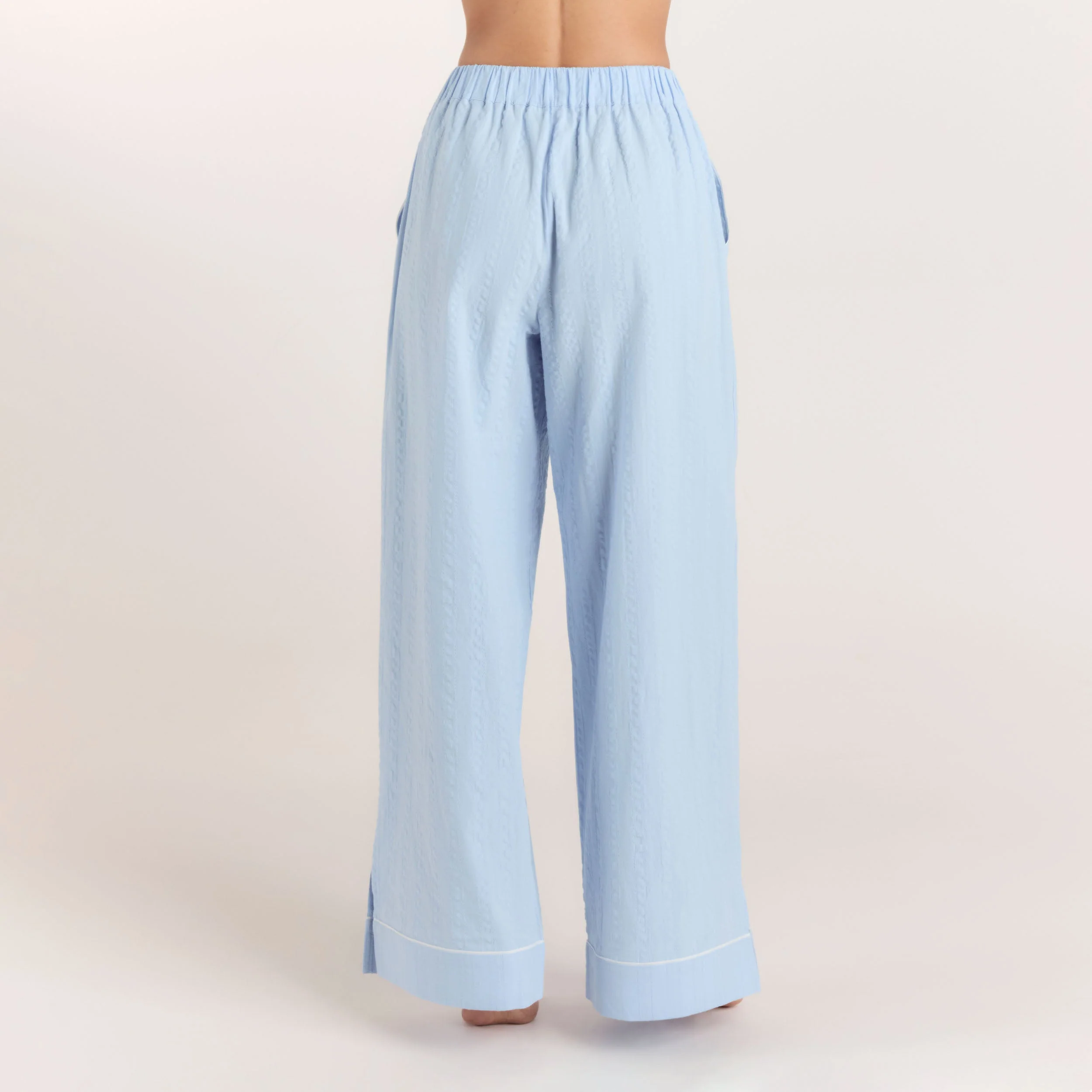 Textured Cotton Pajama Pants - Blue