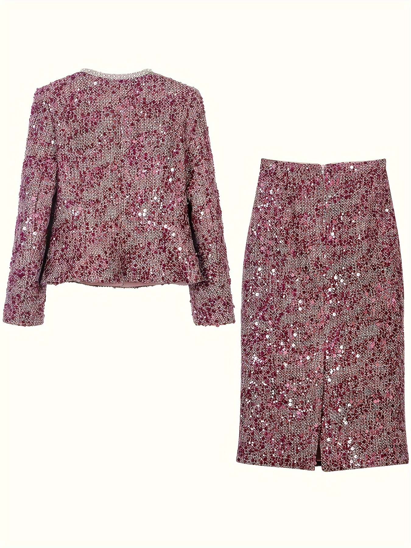 Two-Piece Heavy-Duty Small Fragrant Wind Skirt Set with Sequins And Tweed, Embellished