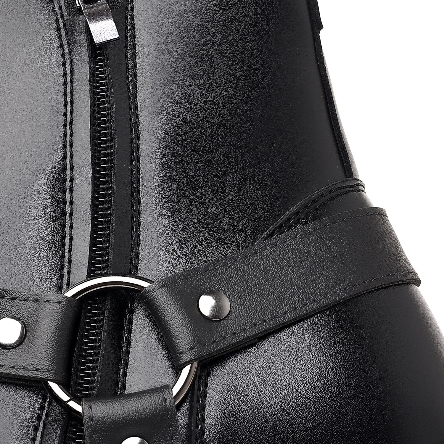 Men's Casual Studded Side Zipper Chunky Heel PU Leather Boots