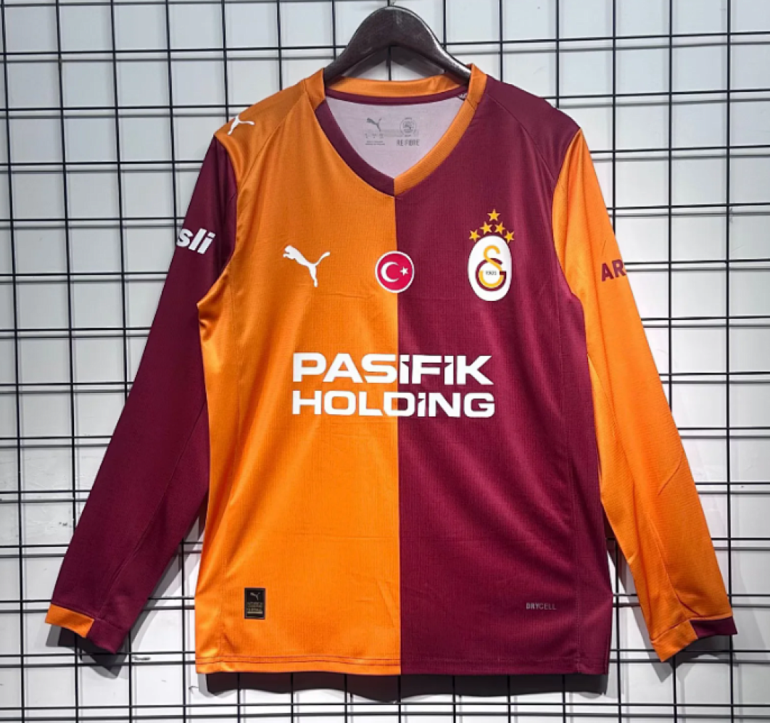 Galatasaray Home Long Sleeve Football Jersey Custom Shirt 2025/26 - With Sponsors