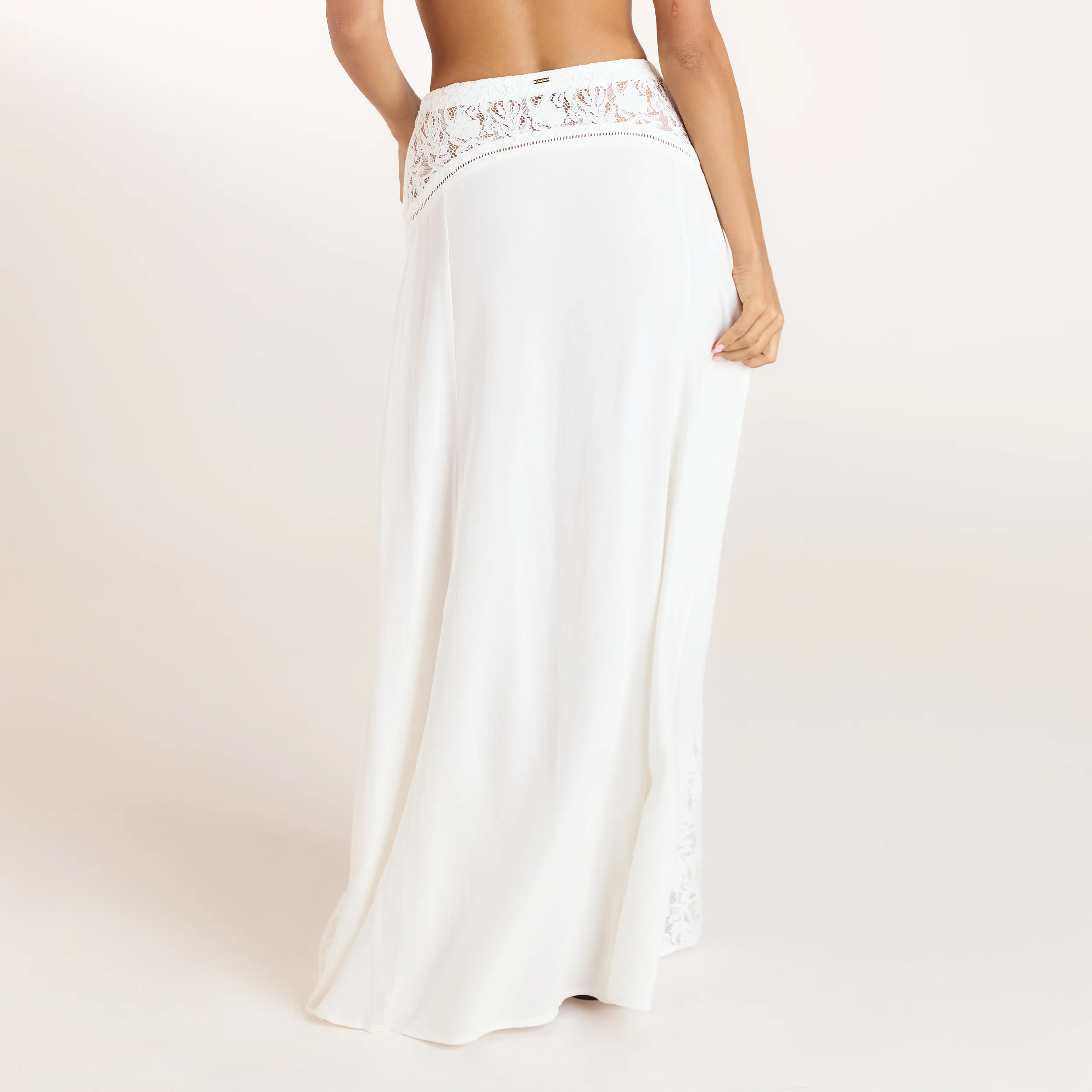 Lace Insert Maxi Skirt - Cream