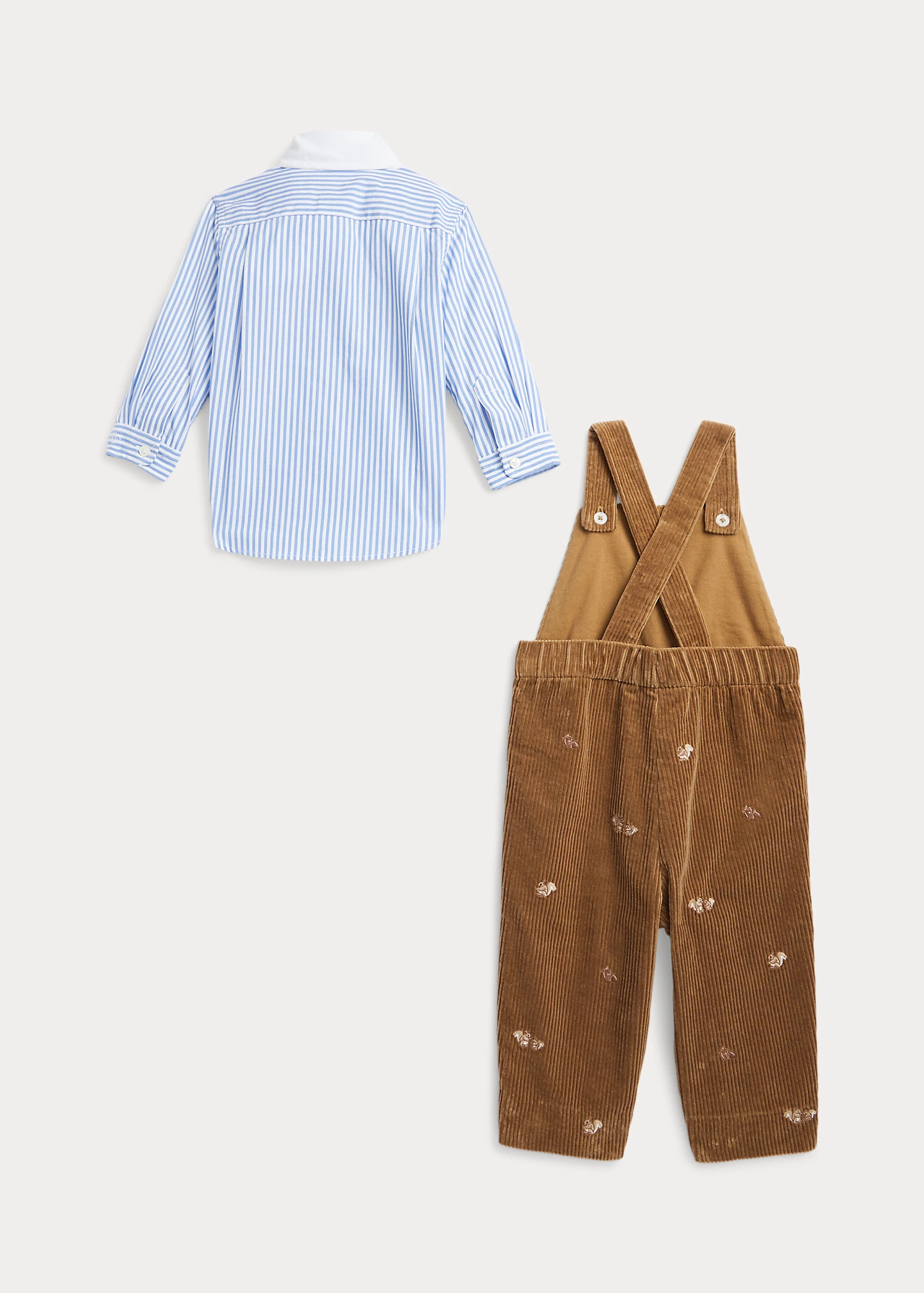 Striped Shirt & Corduroy Overall Set