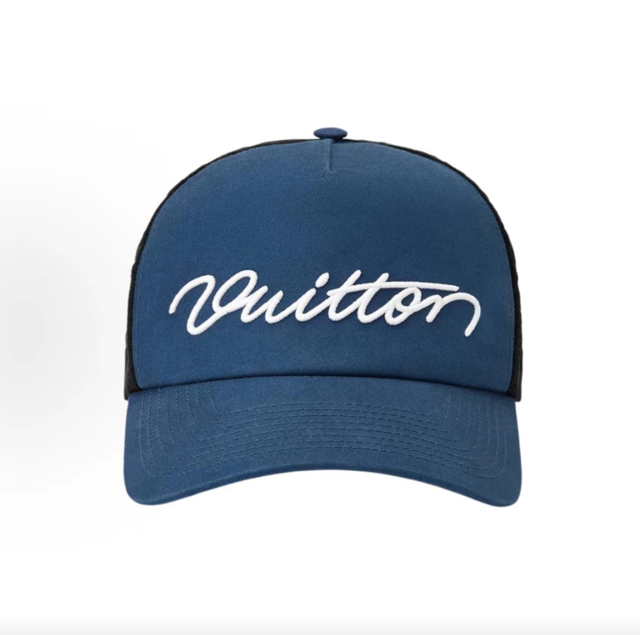 Louis Vuitton Navy Script Embroidery Monogram Mesh Back Trucker Cap
