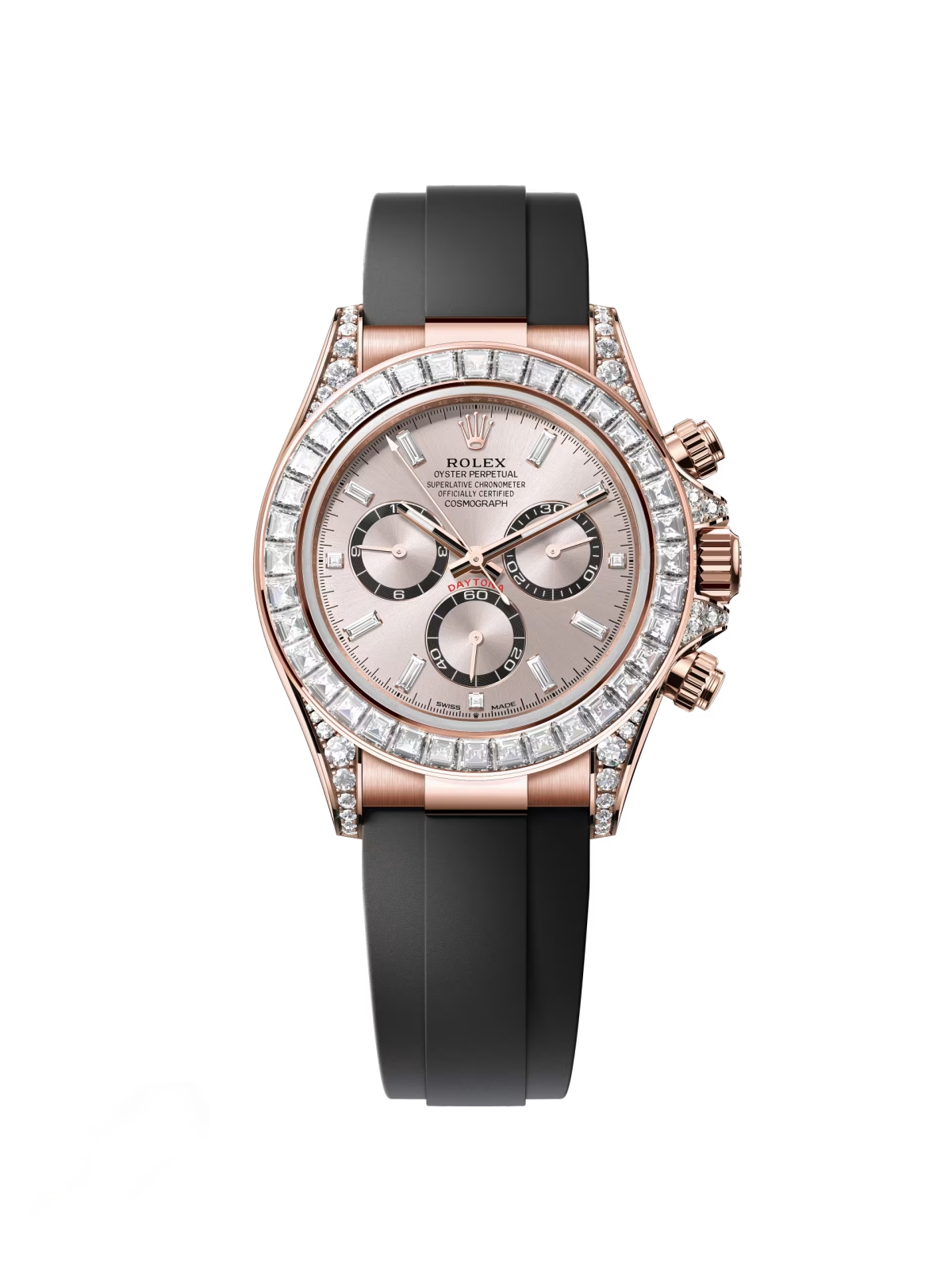[2026 Mirror Grade]Rolex Cosmograph Daytona 40mm Rose Gold Diamond Baguette Sundust Dial Diamond Bezel Oysterflex - 126535RBR